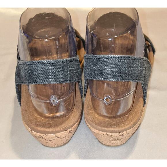 Skechers Womens Black Luxe Foam Brie Sandals Cork Wedge Denim Strap Casual Sz 7 - Picture 4 of 10